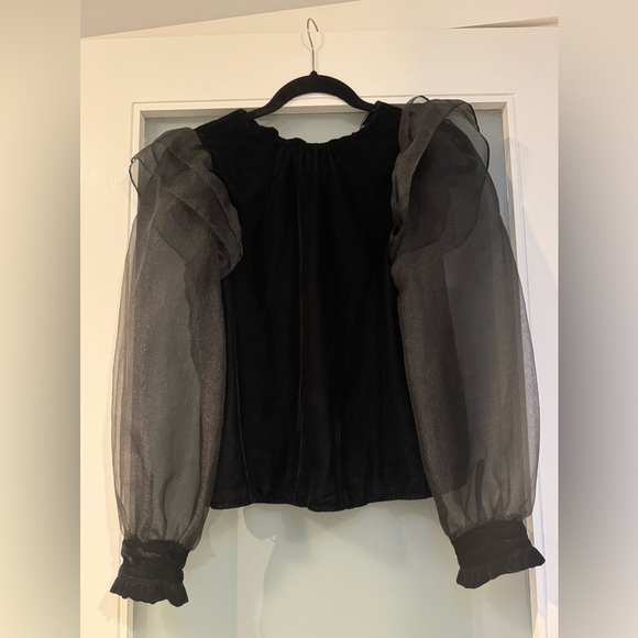 NWOT Zara Velvet blouse with Sheer Puffy Sleeves. Color Black / Size Small - Picture 9 of 10